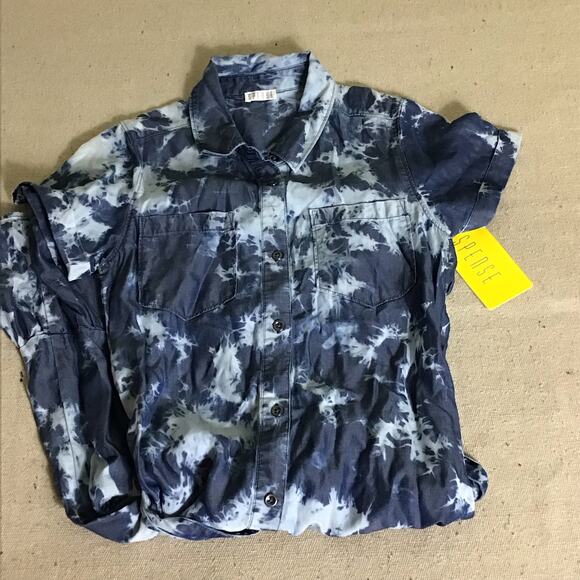 Spense Women Tie Dye denim Dress Sz. Sm button front Ruffle bottom NWT - Picture 3 of 10